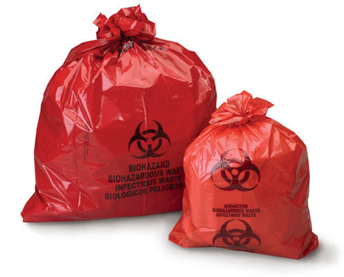 bolsos inútiles médicos del biohazard plástico amarillo rojo del LDPE del HDPE del grueso 50microns para el hospital