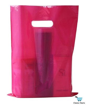 Bolsos de compras al por menor plásticos brillantes gruesos púrpuras rosados del regalo de la mercancía con las manijas cortadas con tintas