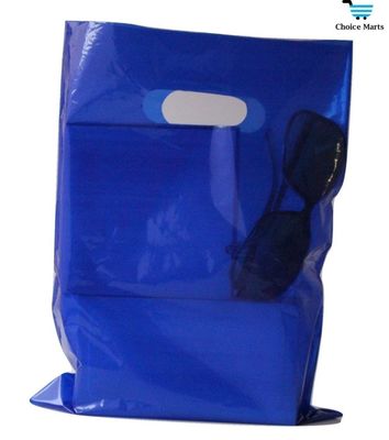 Bolsos de compras al por menor plásticos brillantes gruesos púrpuras rosados del regalo de la mercancía con las manijas cortadas con tintas