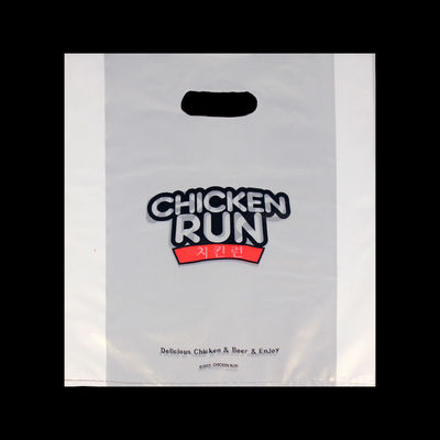 el plástico blanco del HDPE cortó el bolso para llevar del embalaje con tintas del portador del escudete de la manija de la comida del pollo de la panadería lateral de la hamburguesa